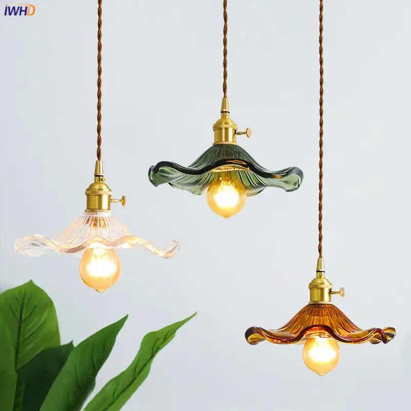 Nordic colorful wavy glass copper led pendant light for dining room