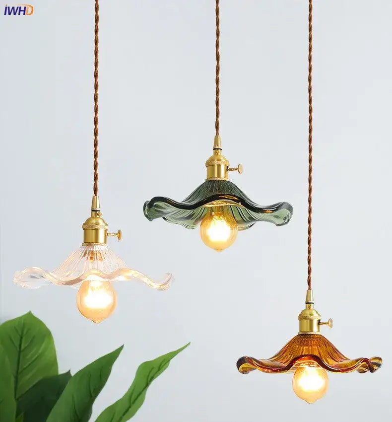 Nordic colorful wavy glass copper led pendant light for dining room