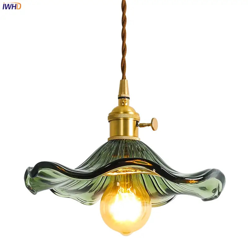 Nordic colorful wavy glass copper led pendant light for dining room