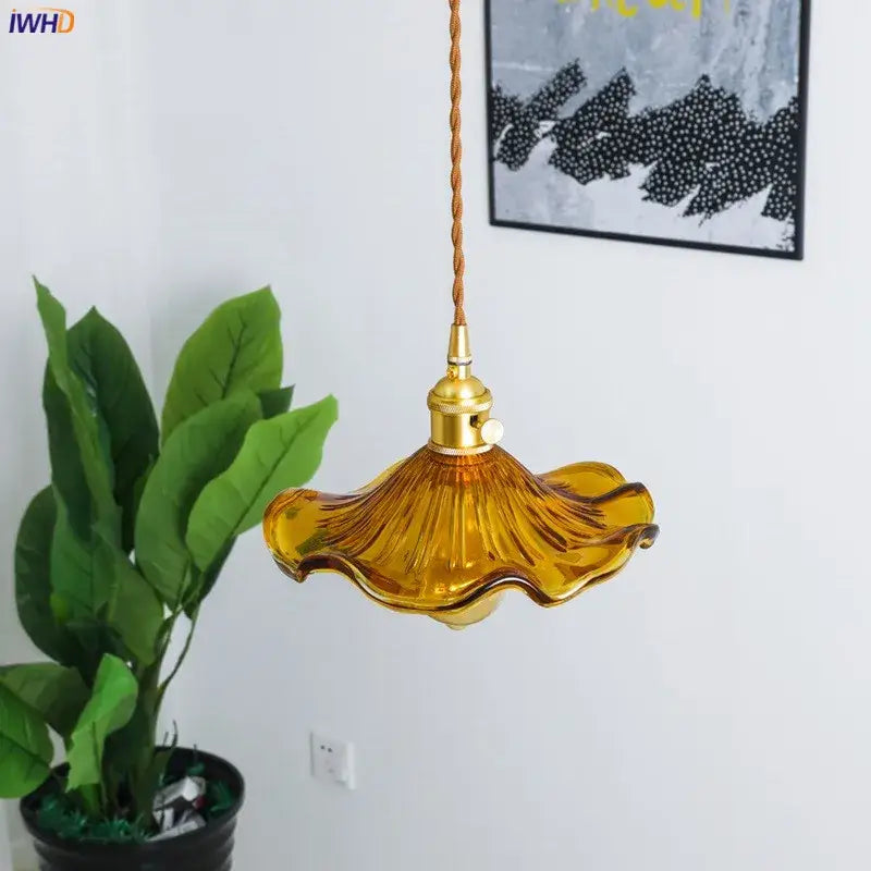 Nordic colorful wavy glass copper led pendant light for dining room