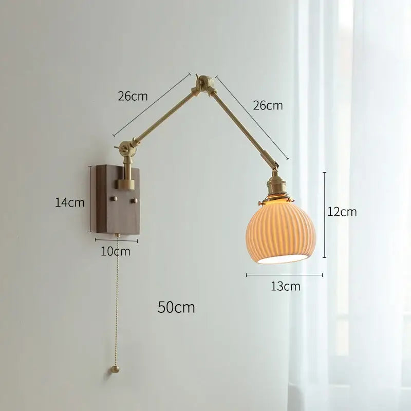 Nordic copper wall lamp with wood backplate for bedroom