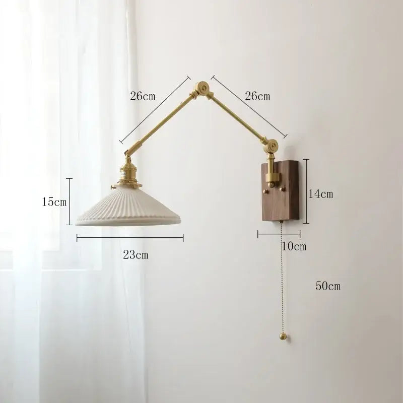 Nordic copper wall lamp with wood backplate for bedroom