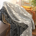 Nordic cream & black grey knitted woolen blanket living room throw