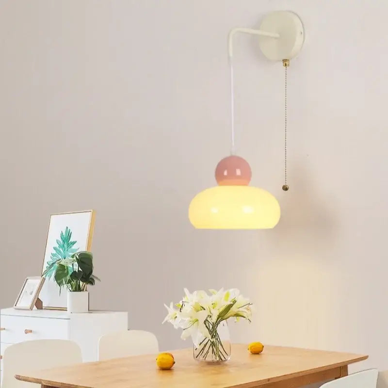 Nordic cream & blush pink glass wall light fixture bedroom lamp