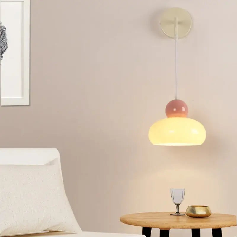 Nordic cream & blush pink glass wall light fixture bedroom lamp