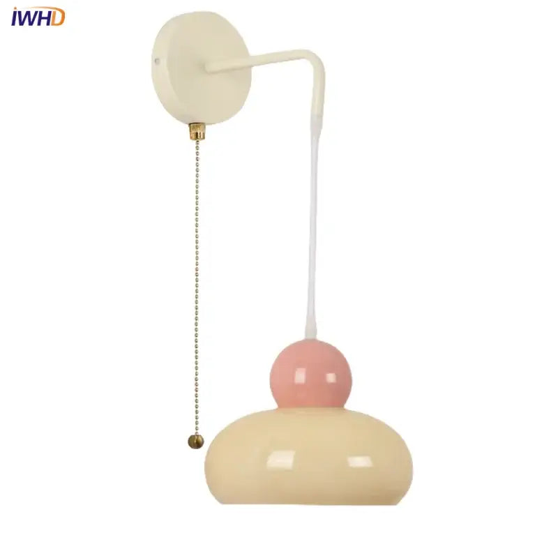 Nordic cream & blush pink glass wall light fixture bedroom lamp