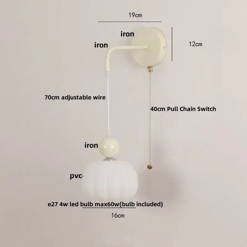 Nordic cream & blush pink glass wall light fixture bedroom lamp