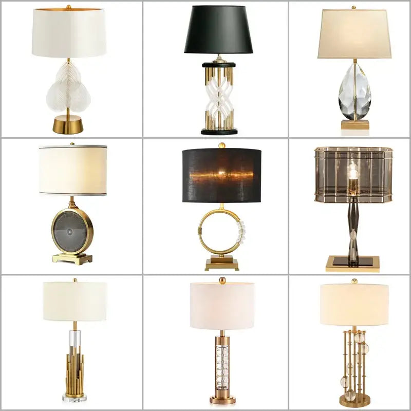 Nordic crystal table lamp for bedroom with brass accents