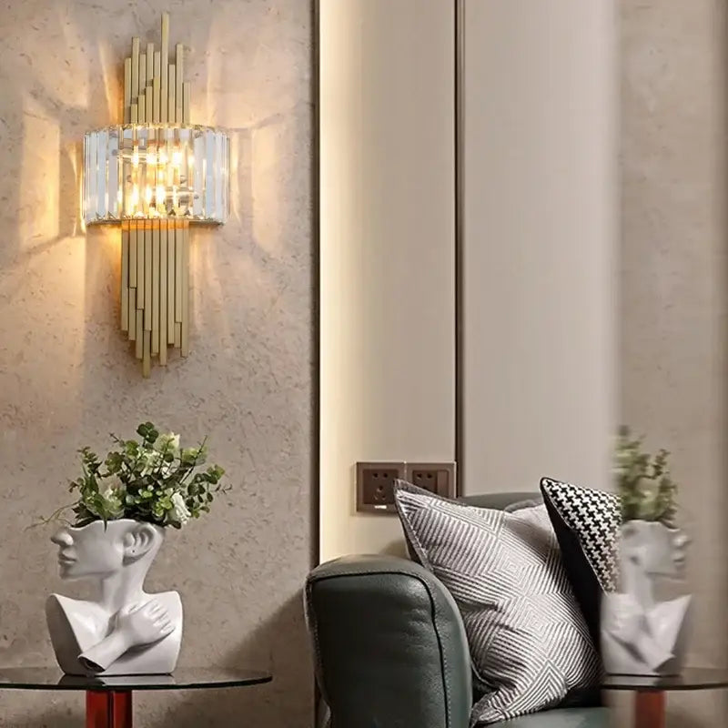 Nordic gold crystal wall sconce light living room decorbites crystal wall