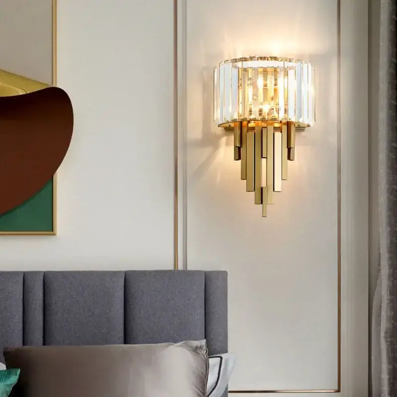 Nordic gold crystal wall sconce light living room decorbites crystal wall