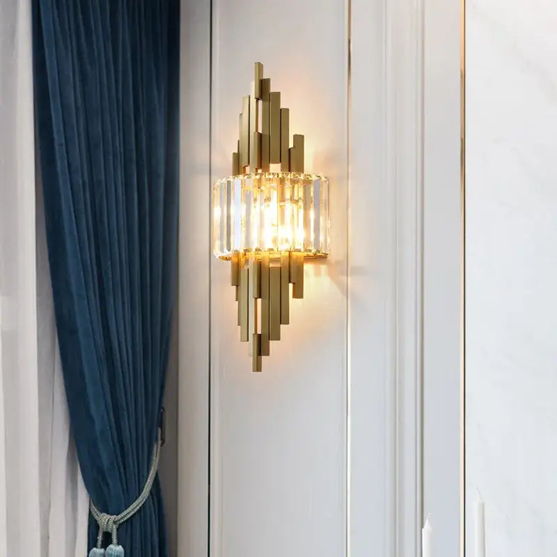 Nordic gold crystal wall sconce light living room decorbites crystal wall
