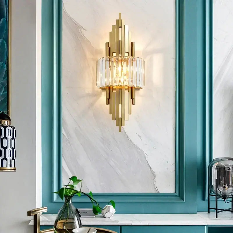 Nordic gold crystal wall sconce light living room decorbites crystal wall