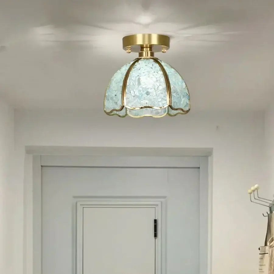Nordic green & purple mosaic glass crystal ceiling light bedroom