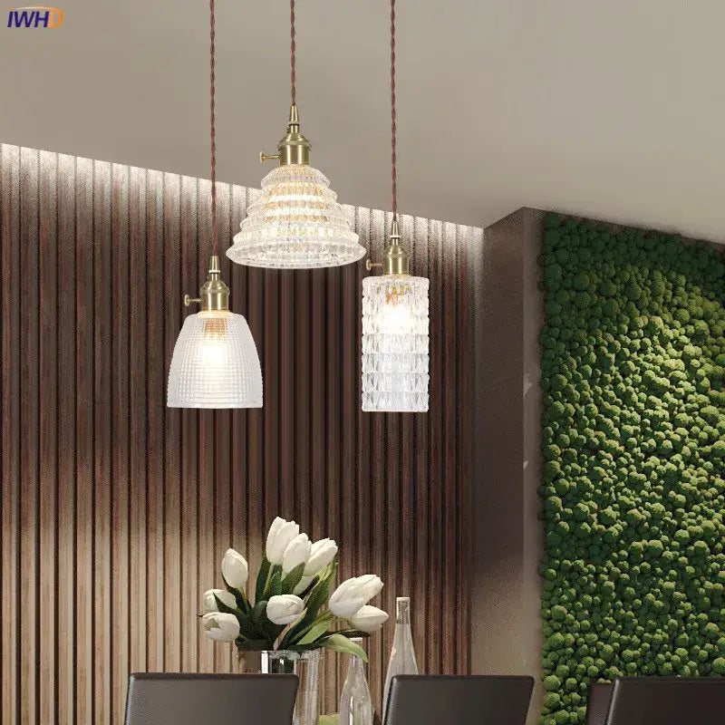 Nordic japan style textured glass pendant lights for dining room