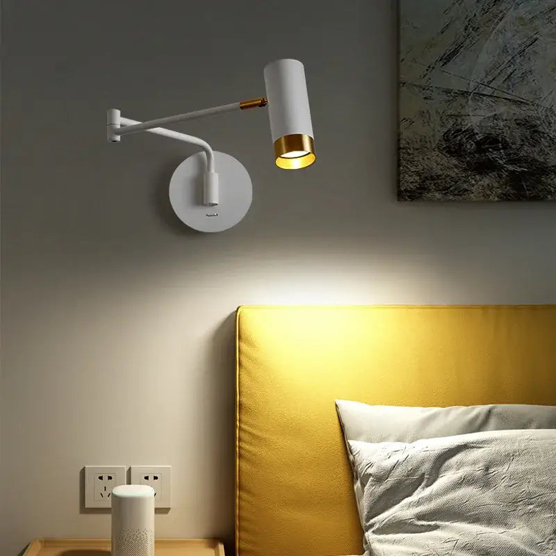 Nordic white & gold adjustable led swing arm wall light bedroom sconce
