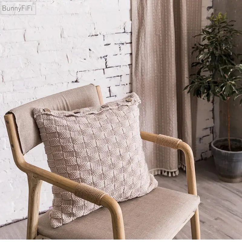 Nordic woven decorbites knit pillow cover living room button closure