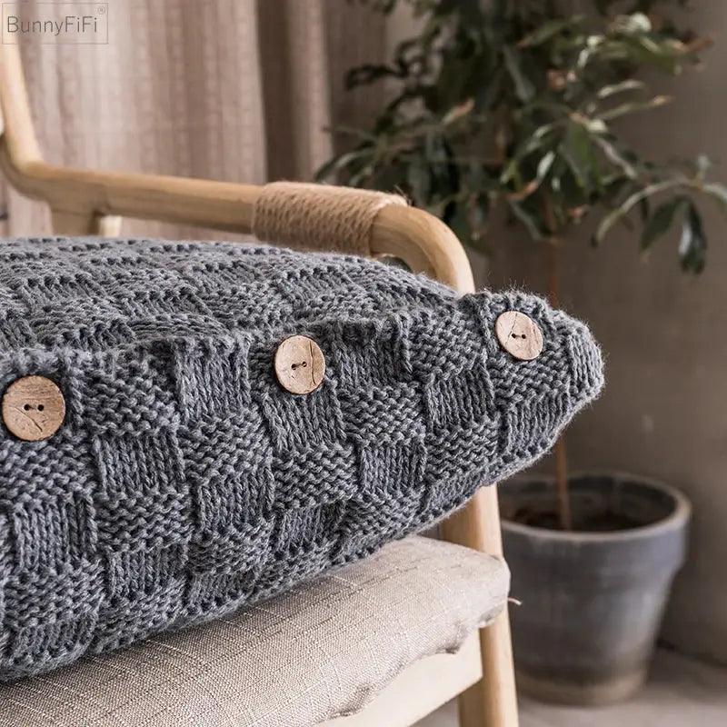 Nordic woven decorbites knit pillow cover living room button closure