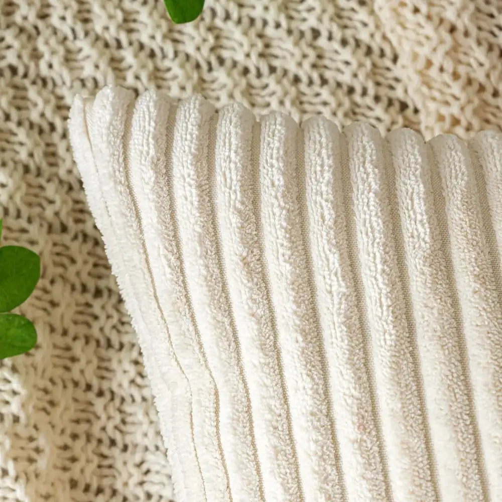 Off white ribbed corduroy striped throw pillow covers living room