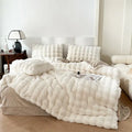 Off-white textured deluxe faux rabbit bedding set bedroom blanket