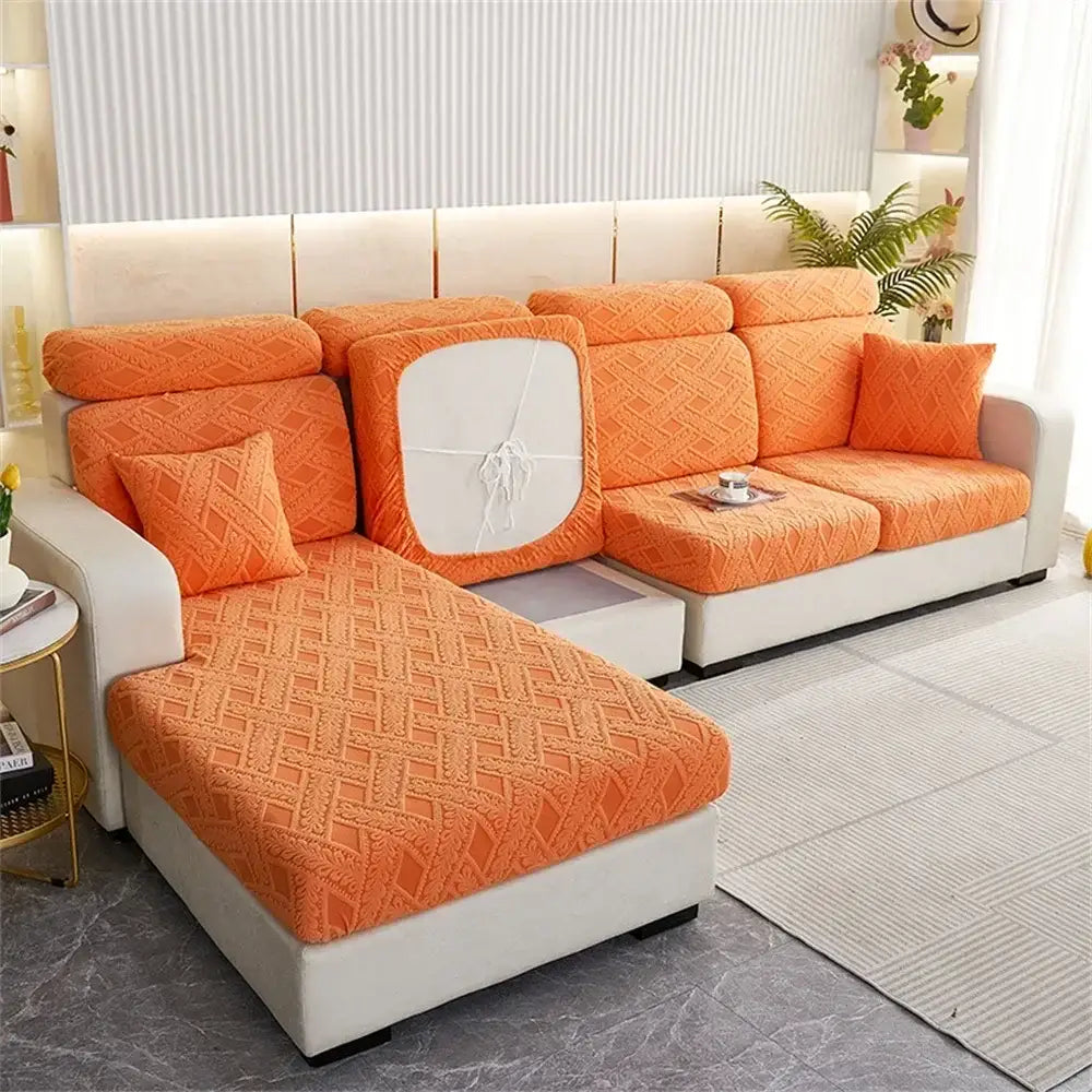Orange & white jacquard velvet sofa seat covers living room protector