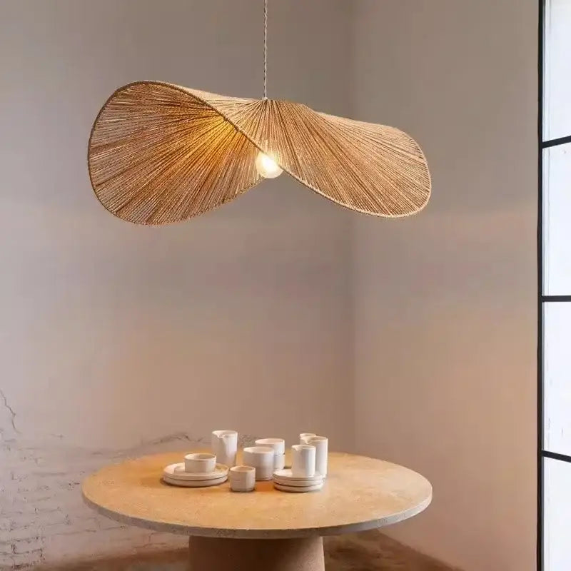 Organic golden brown handmade rattan led pendant light dining room