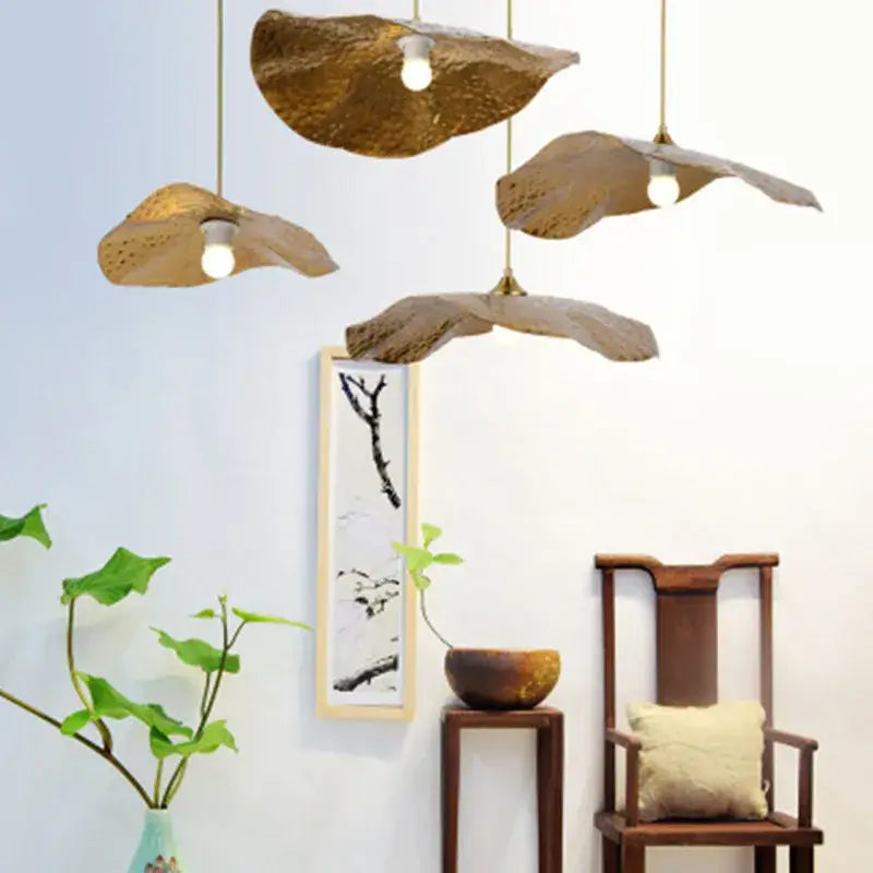Organic golden iron lotus leaf pendant light for dining room