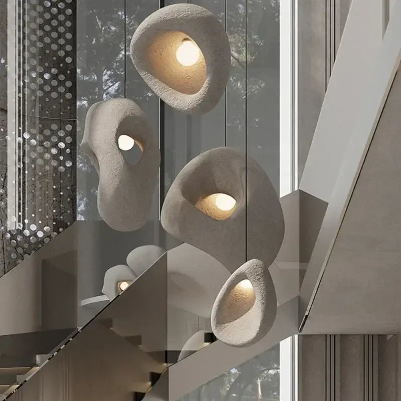 Organic gray textured stone pendant lights – dining room led