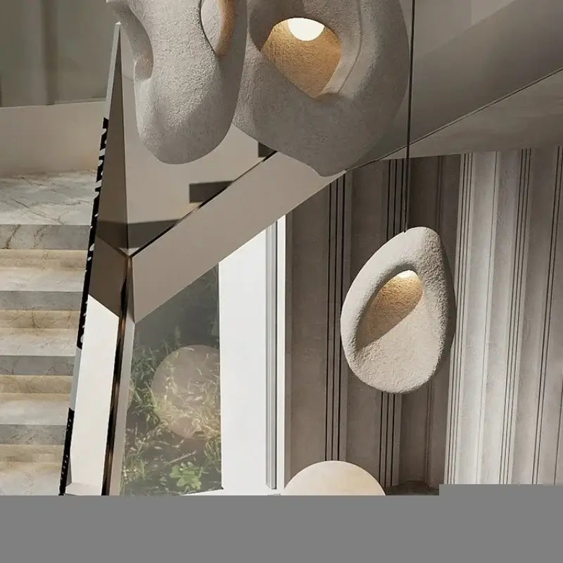 Organic gray textured stone pendant lights – dining room led