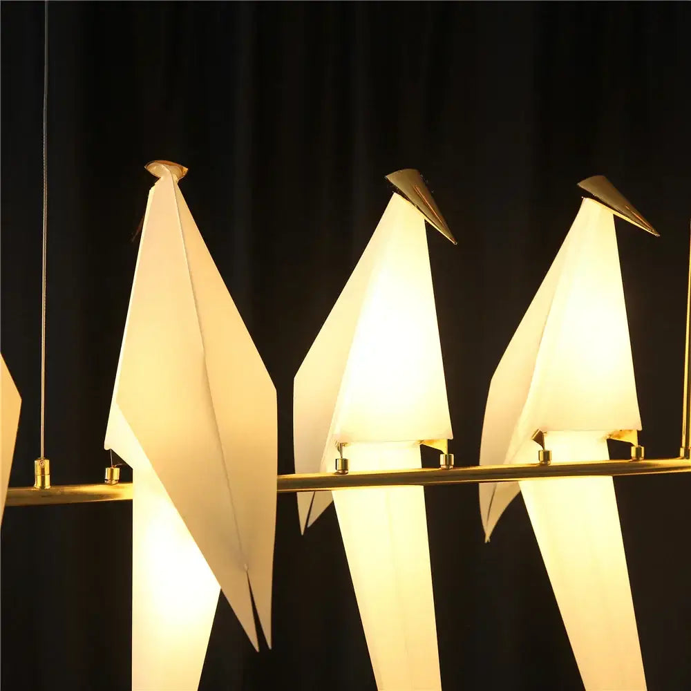 Origami crane bird design led pendant light dining room white gold