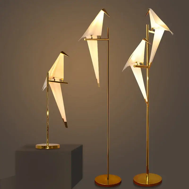Origami gold bird led floor lamp for living room