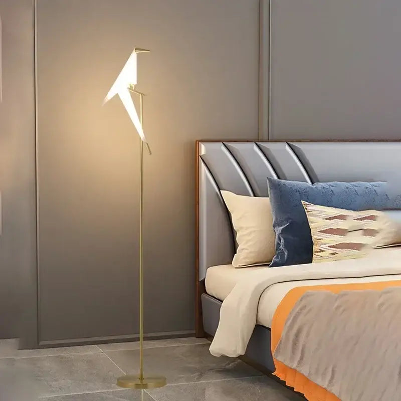 Origami gold bird led floor lamp for living room