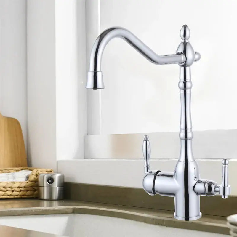 Ornate gold and white kitchen faucet mixer tap with ceramic handles
