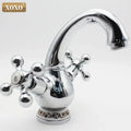 Ornate gold & chrome double handle chrome basin faucet bathroom
