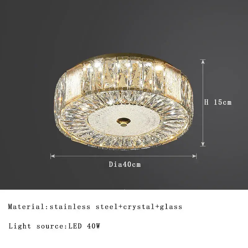 Ornate gold crystal glass ceiling light for bedroom and living room