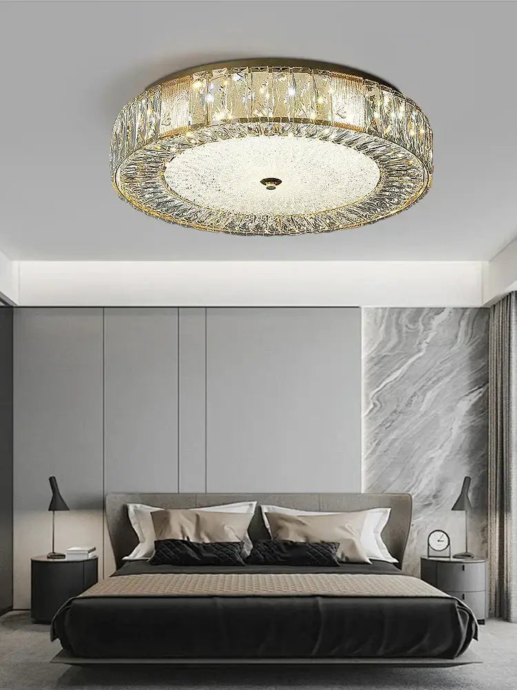 Ornate gold crystal glass ceiling light for bedroom and living room