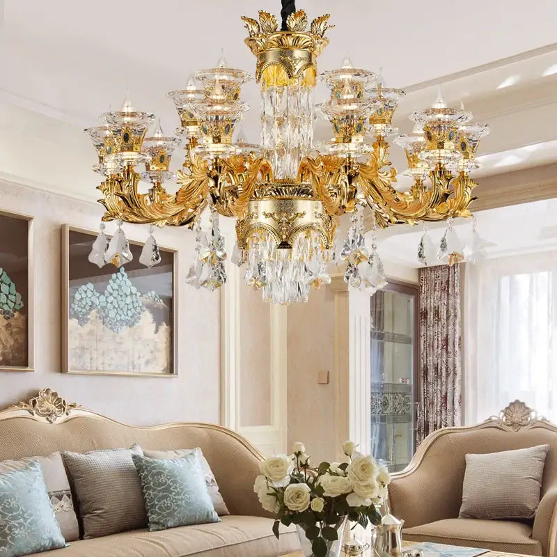 Ornate gold decorbites crystal chandelier for living room luxury