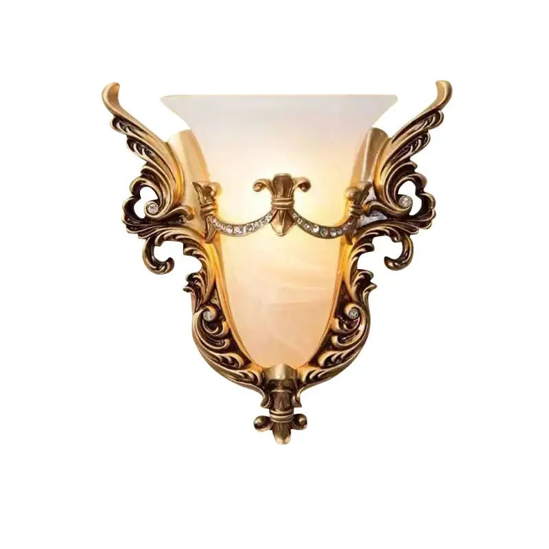 Ornate gold glass sconce light with crystals for living room