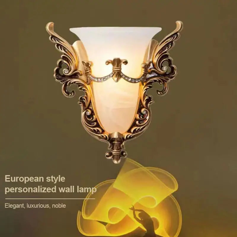 Ornate gold glass sconce light with crystals for living room