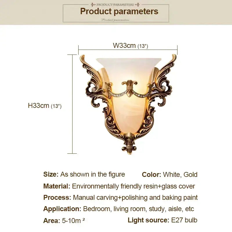 Ornate gold glass sconce light with crystals for living room