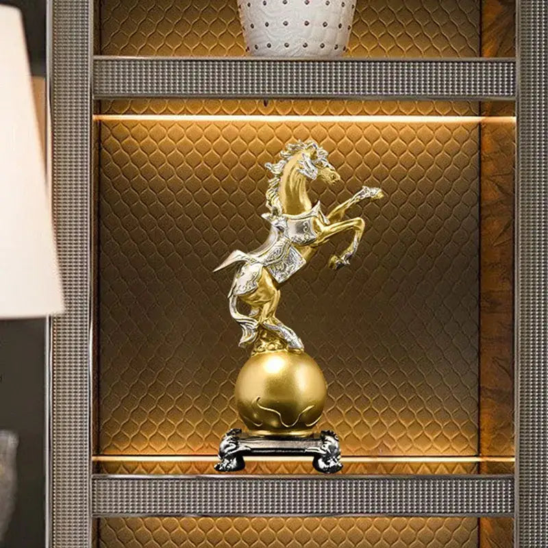 Ornate gold & silver decorbites golden horse sculpture living room