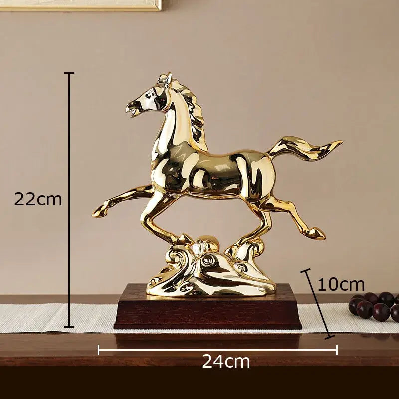 Ornate golden horse mascot resin statue living room decor