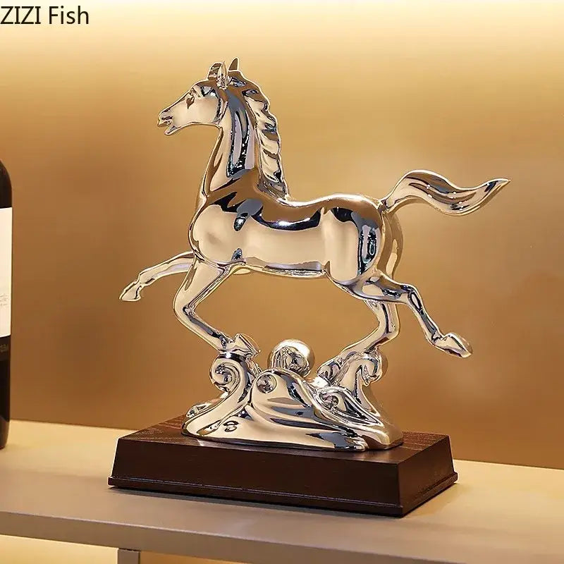 Ornate golden horse mascot resin statue living room decor