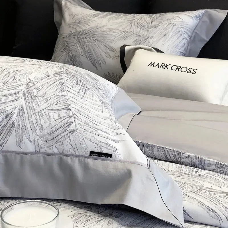 Palm leaf gray & white egyptian cotton bedding sets bedroom linen