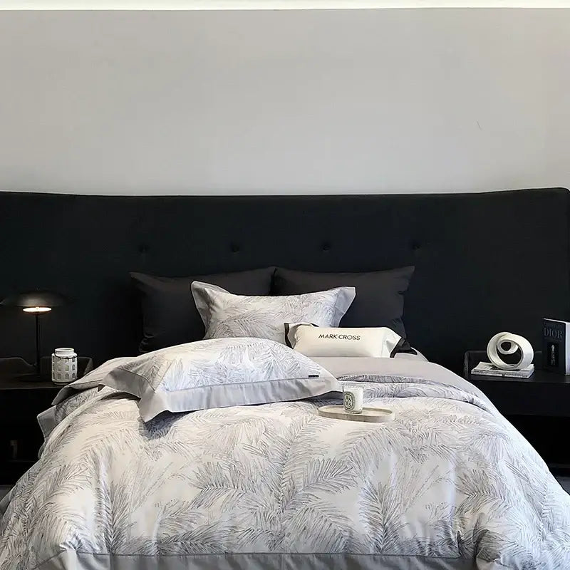 Palm leaf gray & white egyptian cotton bedding sets bedroom linen