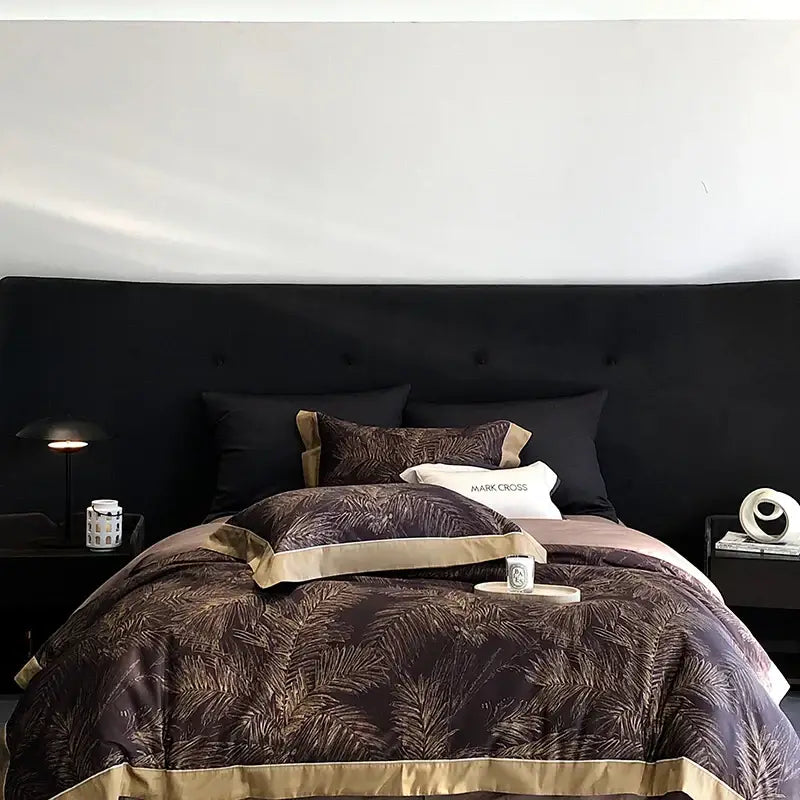 Palm leaf gray & white egyptian cotton bedding sets bedroom linen