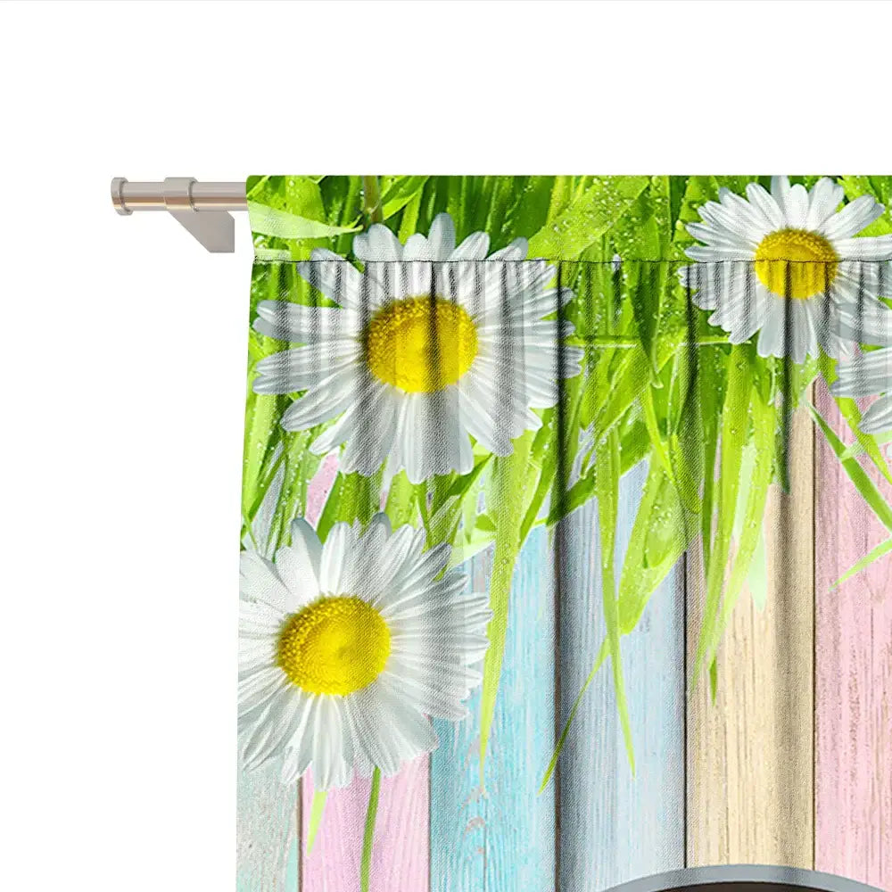 Pastel blue bunny easter curtains with pole pocket for living rooms