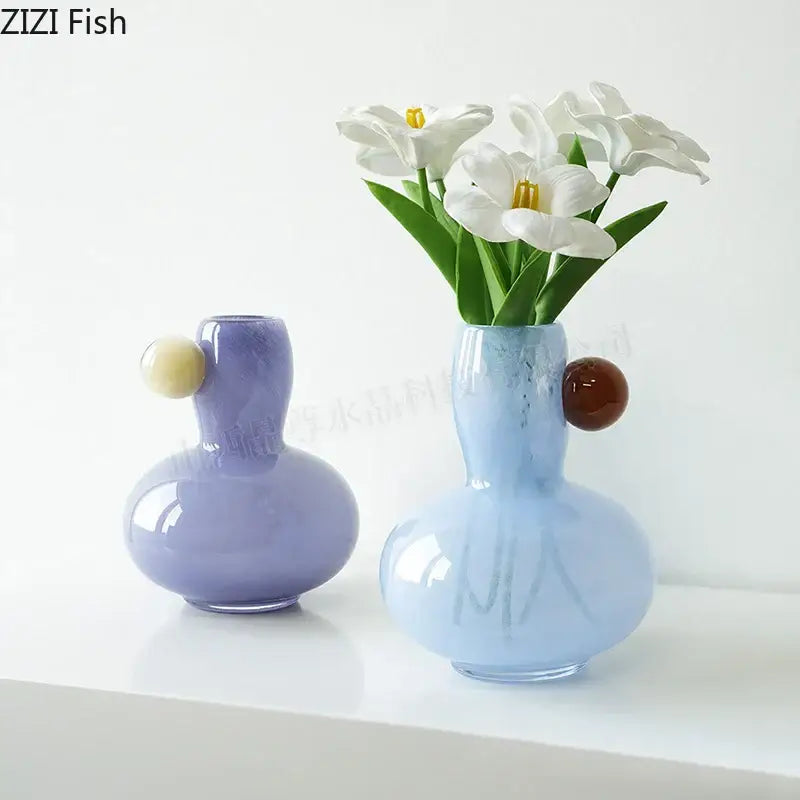 Pastel blue & lavender colorful ball glass vase living room decor