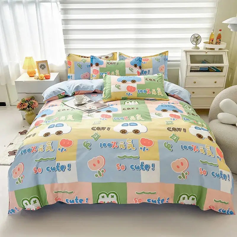 Pastel cartoon dog duvet set with sheet bedroom bedding