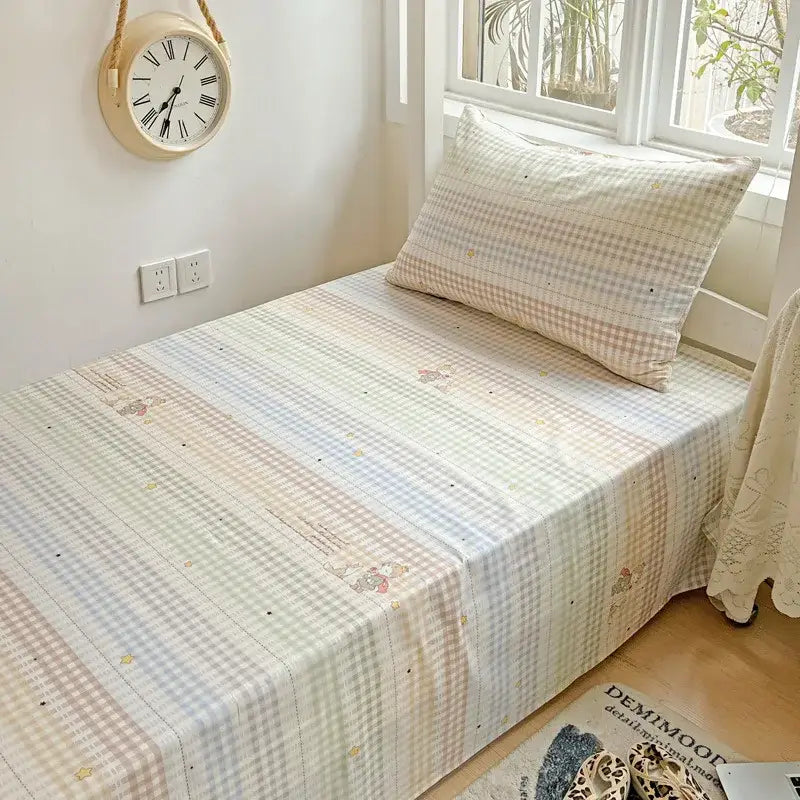 Pastel checkered cotton grid pattern bedding set for bedroom