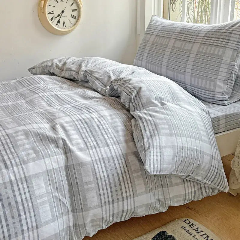 Pastel checkered cotton grid pattern bedding set for bedroom